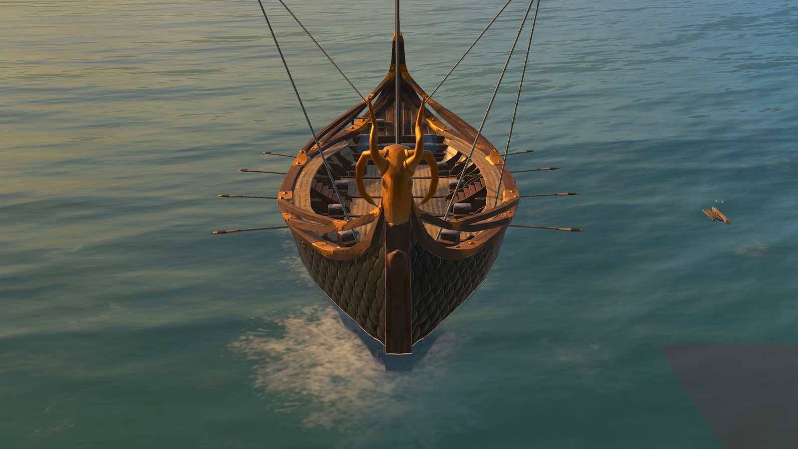 A Drakkar with its oars out