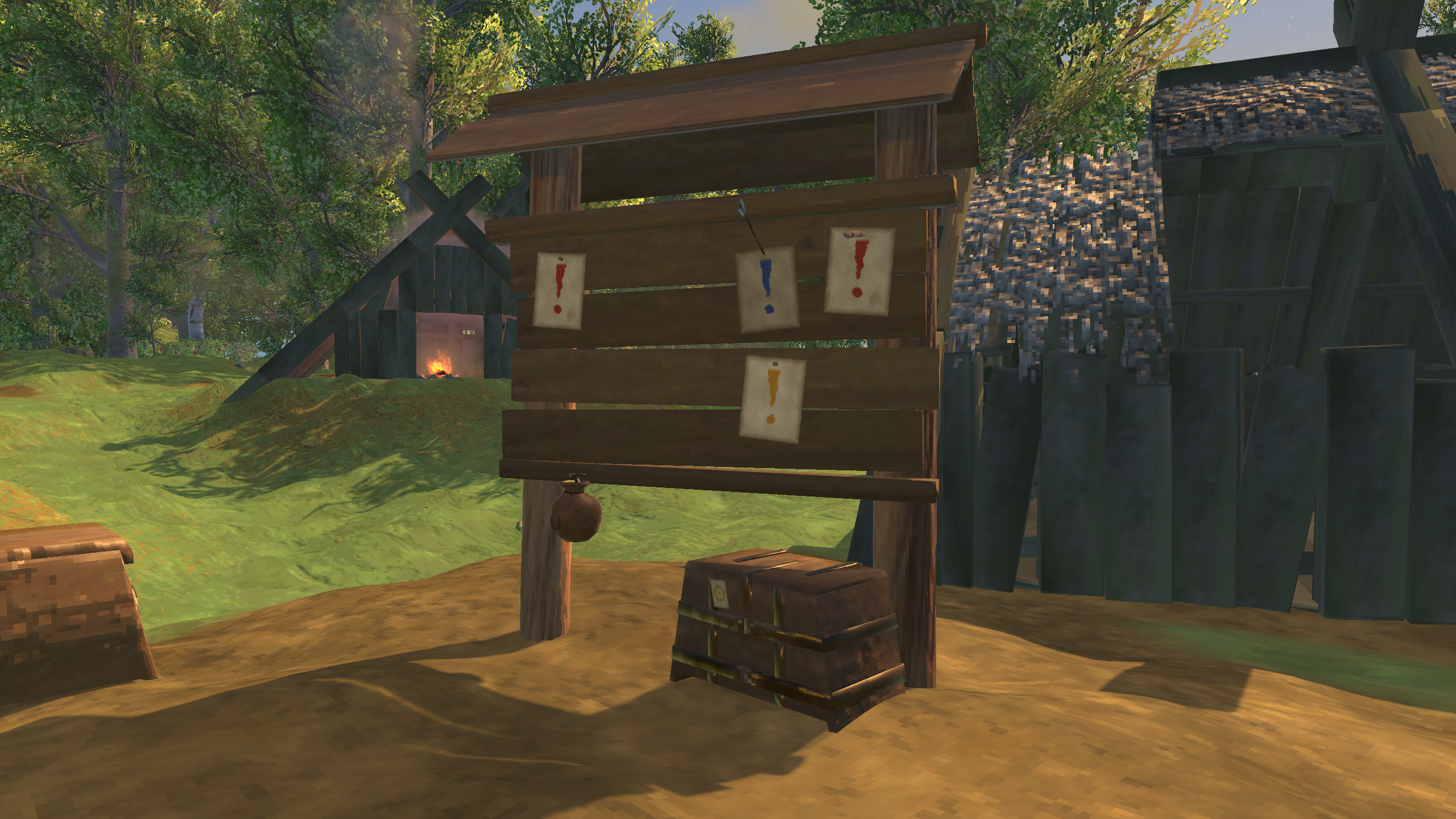 The coin pouch hanging under the board while a reward waits in the box