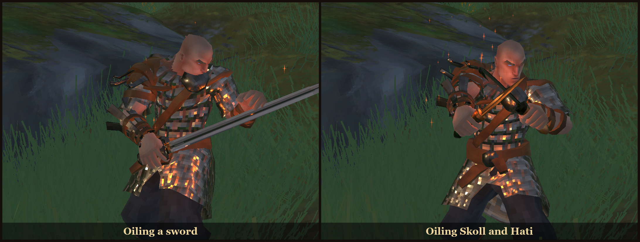 Oiling a sword and Skoll and Hati