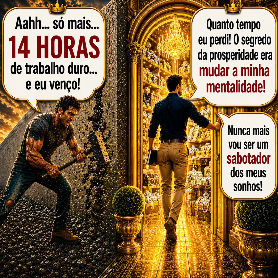 Homem batendo na parede com o Martelo da Ignorância