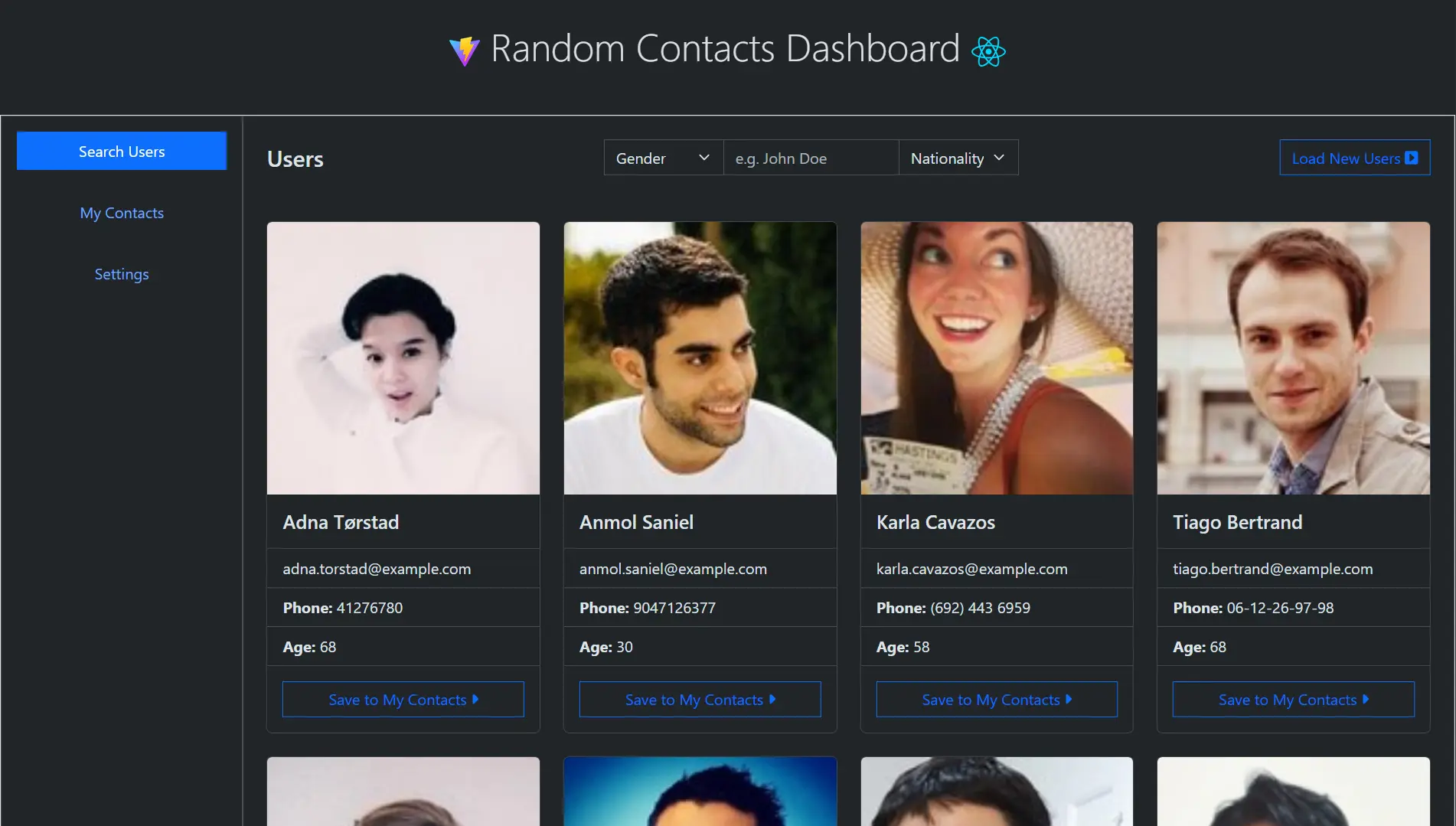 Random Contacts Dashboard