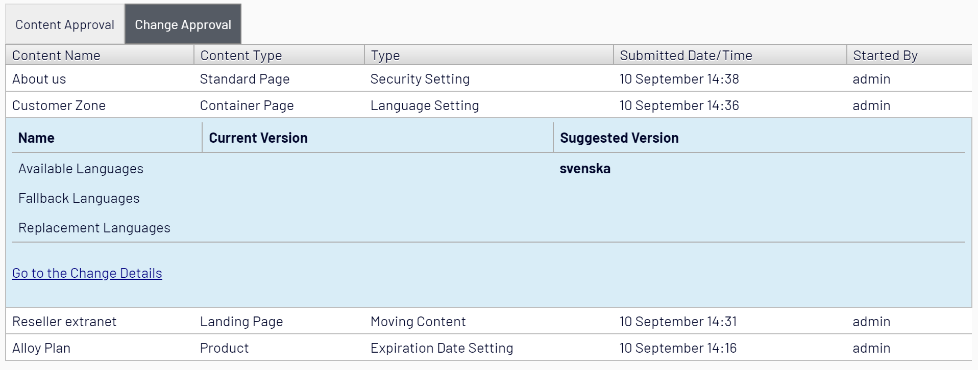 Language setting change