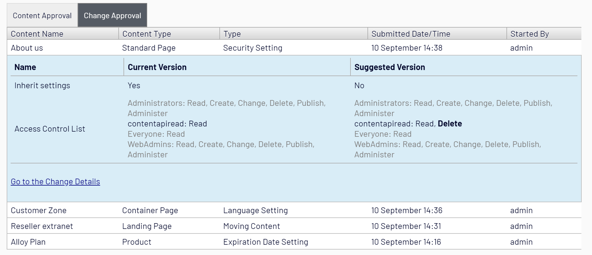 Securty setting change