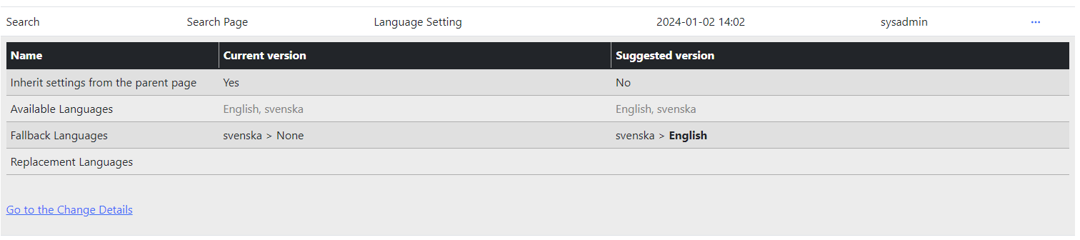 Language setting change