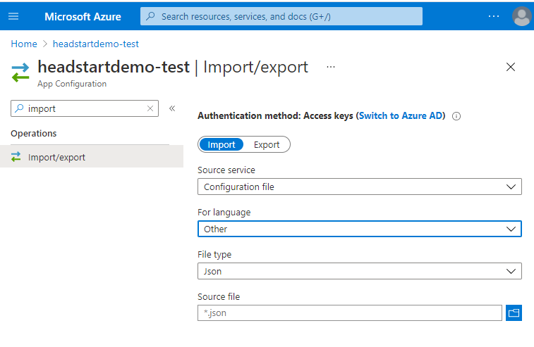 application configuration import