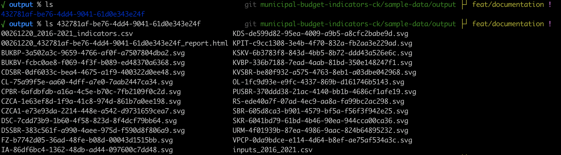 Output folders with files