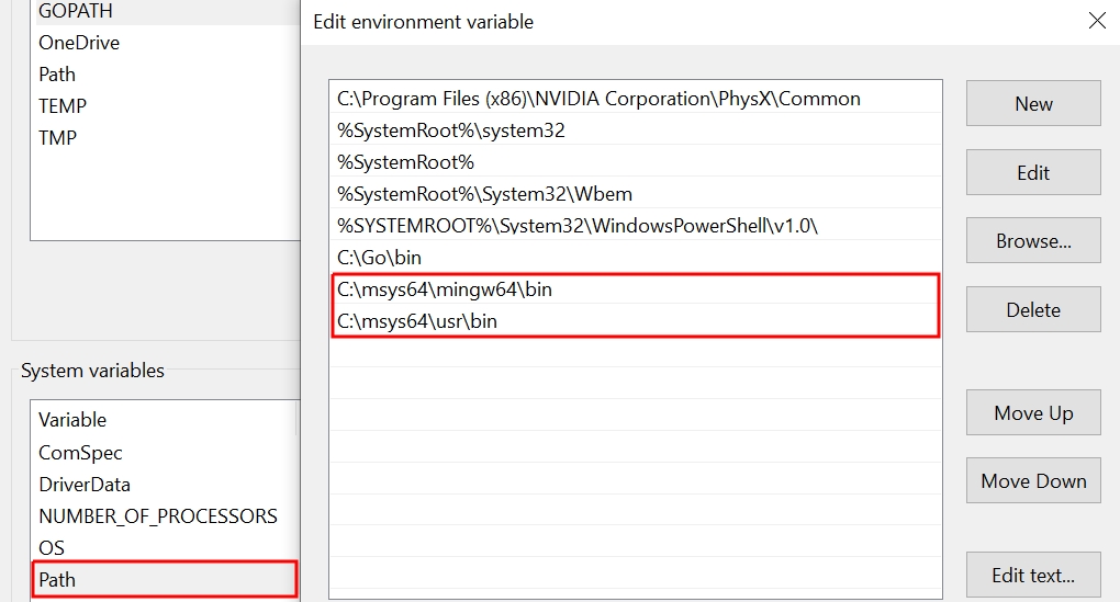 Add MSYS2 binary paths to PATH environment variable