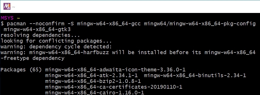 MSYS2 install dependencies
