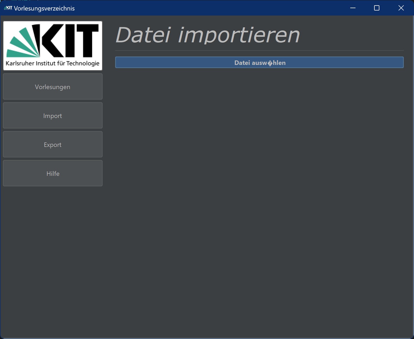 GUI Screenshot Import Page