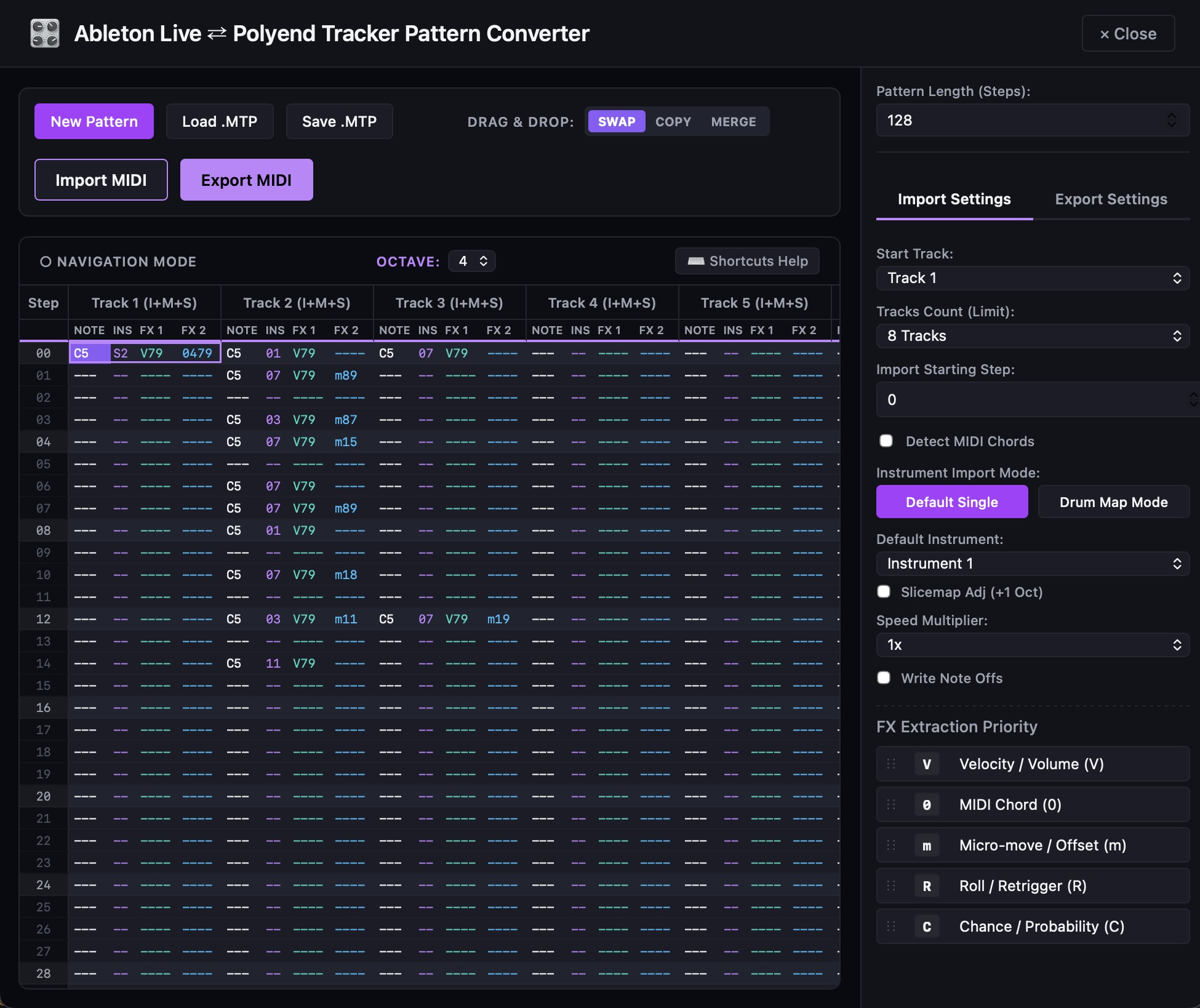 Ableton Live ⇄ Polyend Tracker Pattern Converter UI