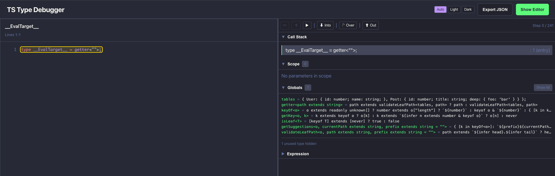 TypeScript Type Debugger Debugger Screenshot