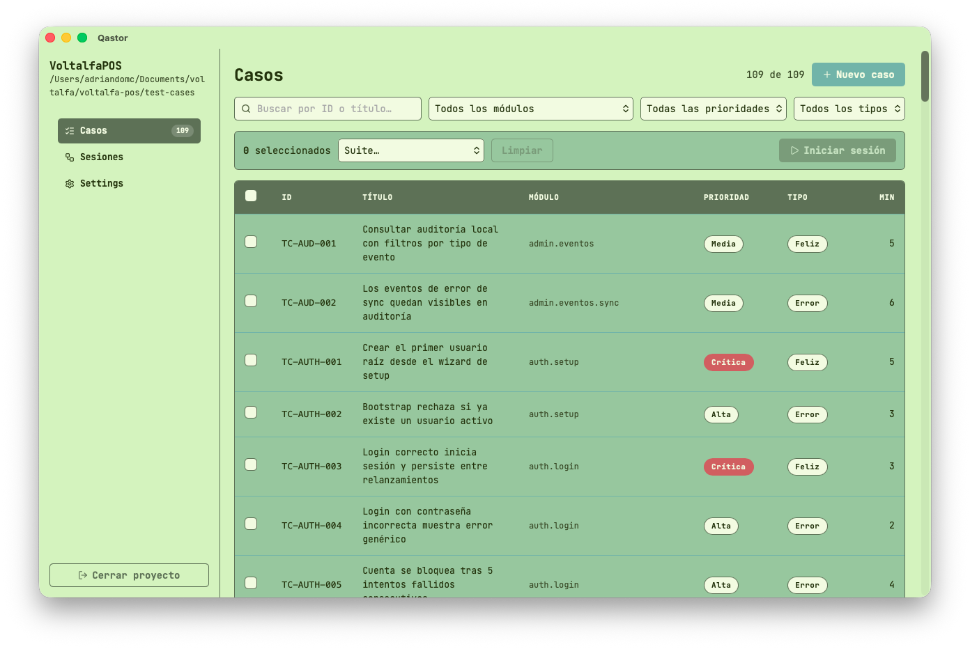 Qastor cases screen
