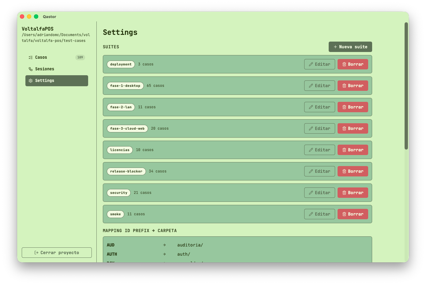 Qastor settings screen