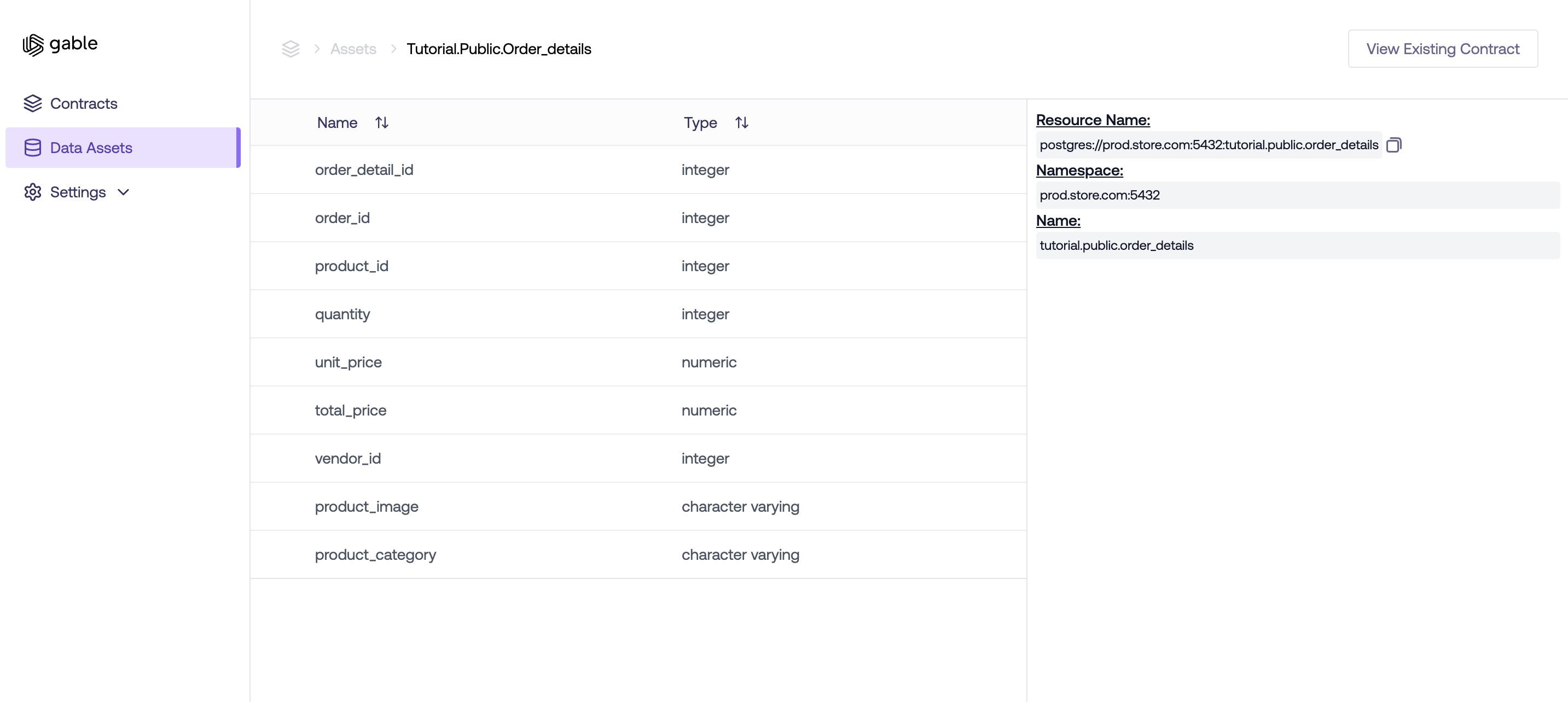 Gable Data Asset Details