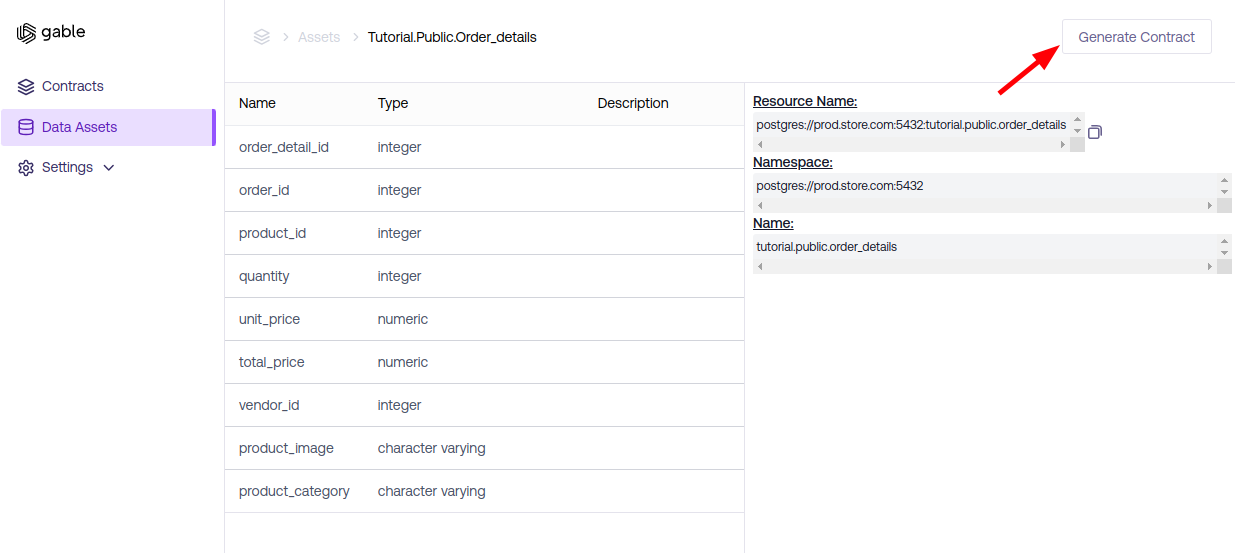 Genarate Contract from Data Asset