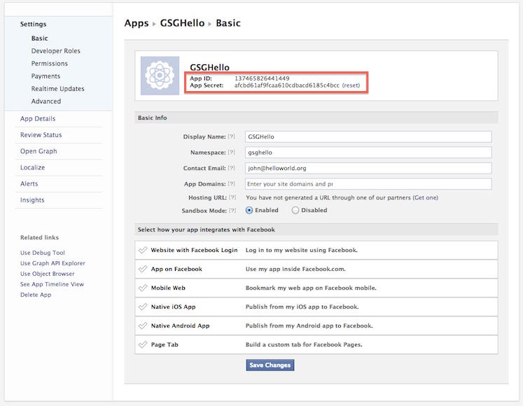 fb app settings