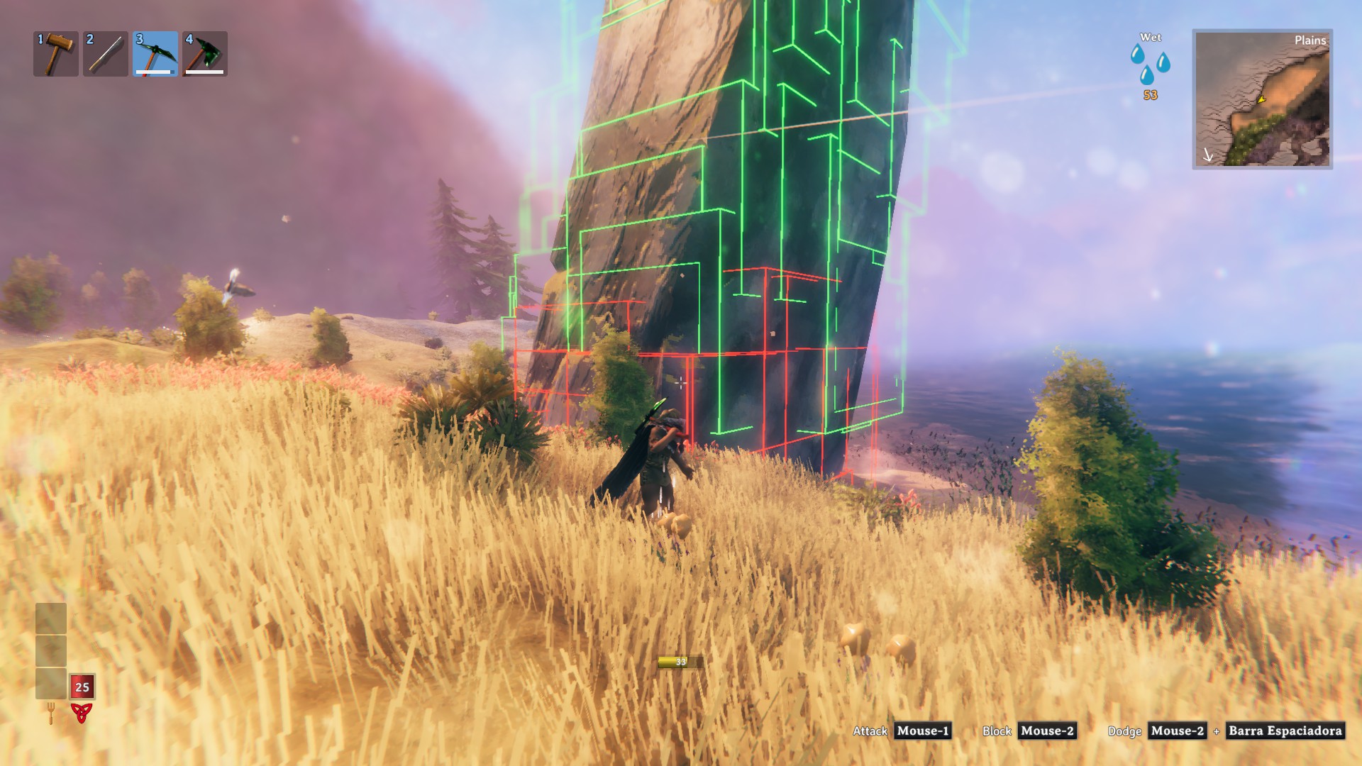 A big rock in the Plains: the bottom pieces rest on the ground (red), the ones above touch nothing (green)