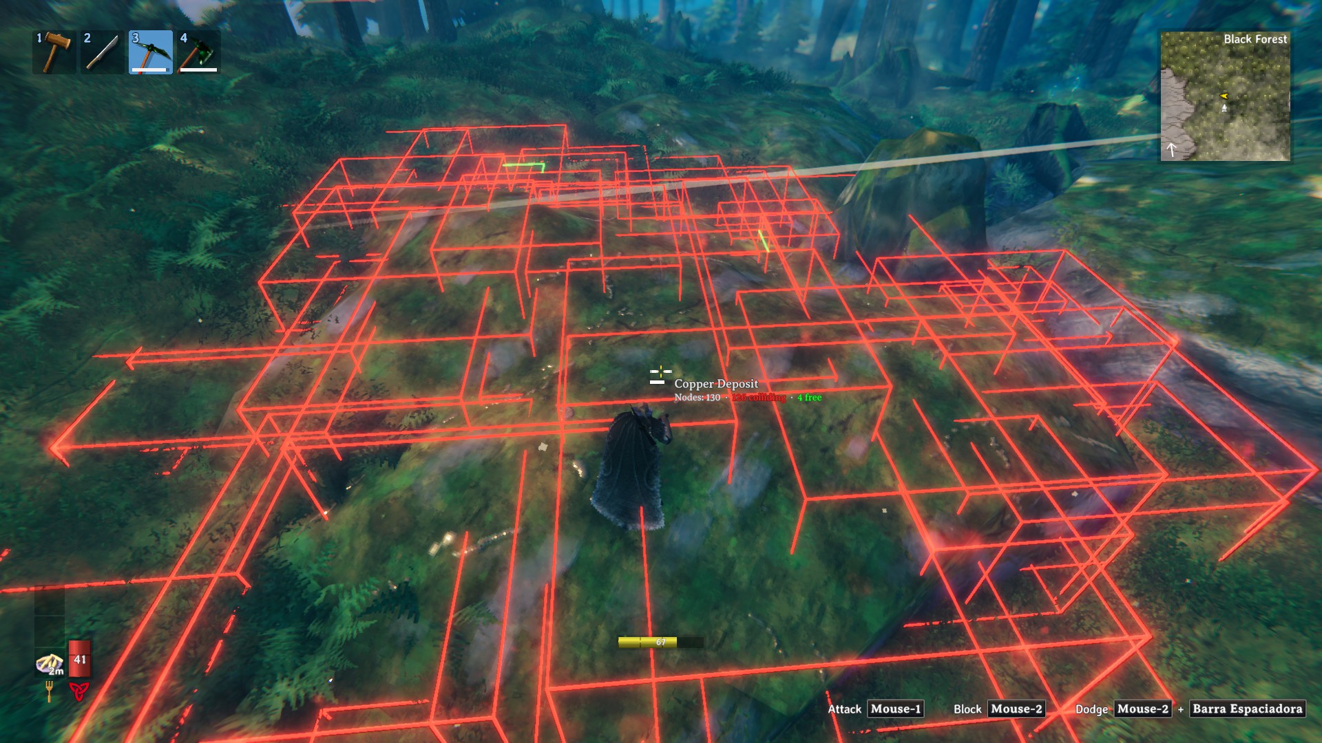 A copper deposit in the Black Forest: 126 of its 130 nodes are colliding, 4 are free