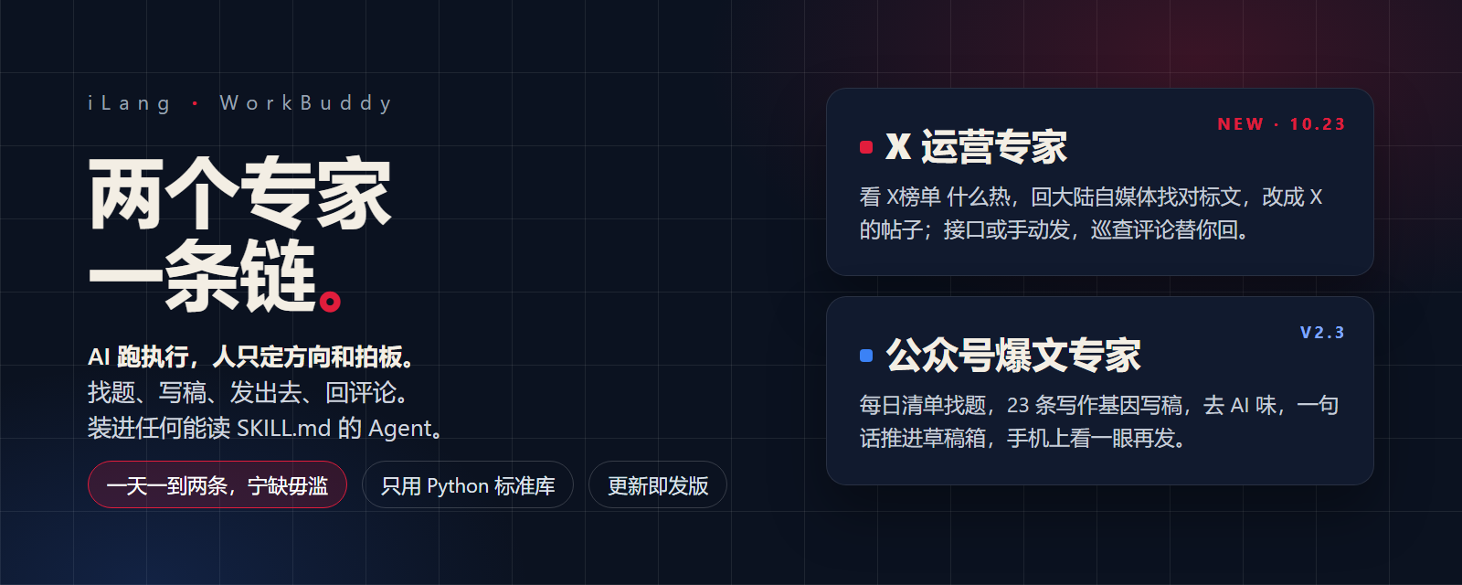 两个专家，一条链：X 运营专家和公众号爆文专家