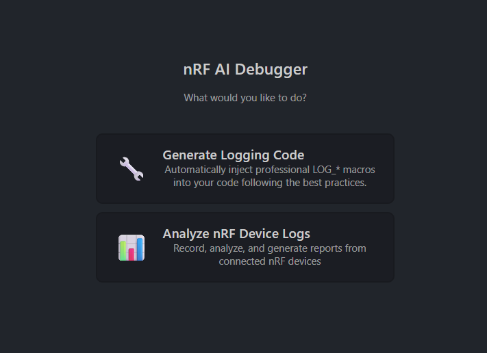 nRF AI Debugger Home