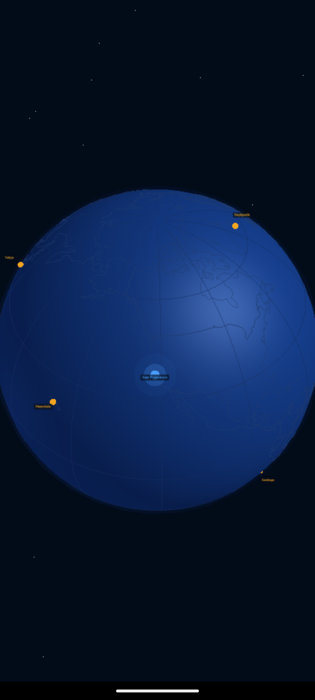 Globe with SFO current location and destination markers