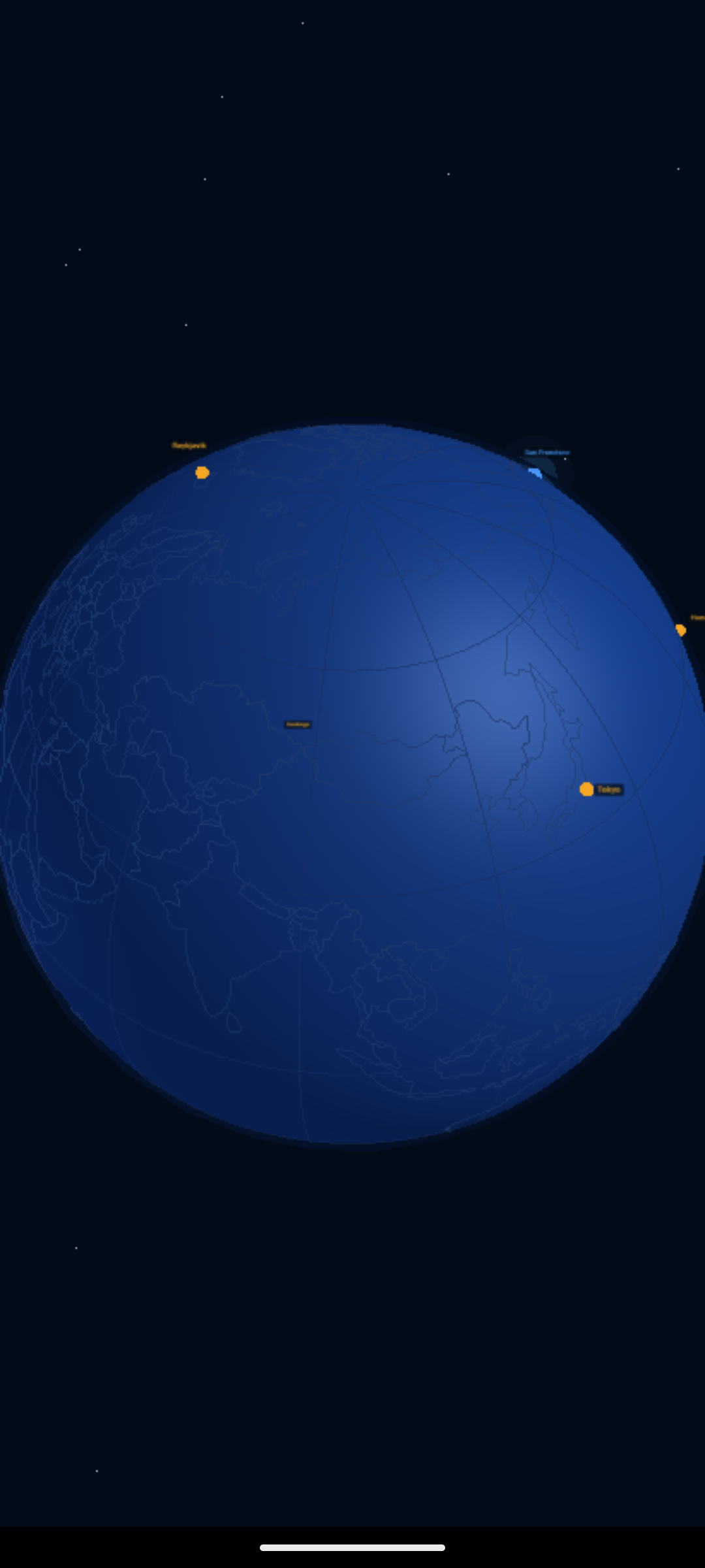 Globe auto-rotating showing destination markers