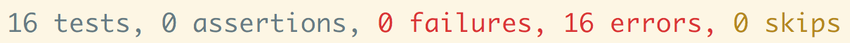 failing tests error reading "16 failures"