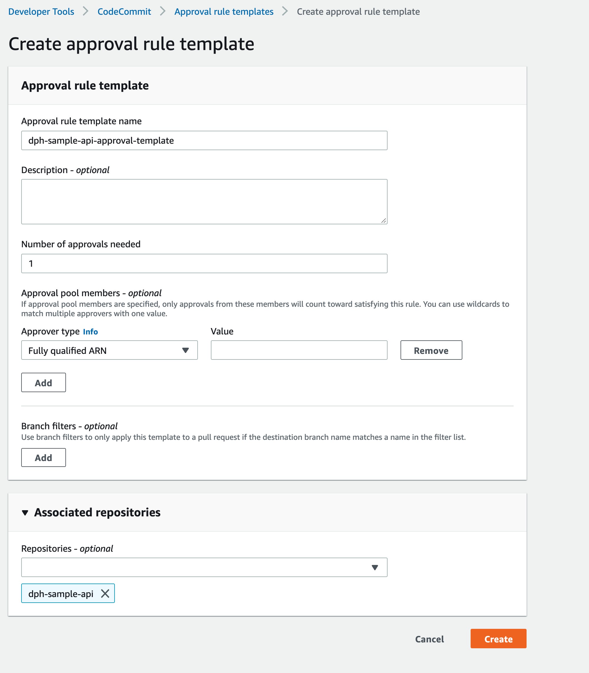 CodeCommit Approval Template Sample