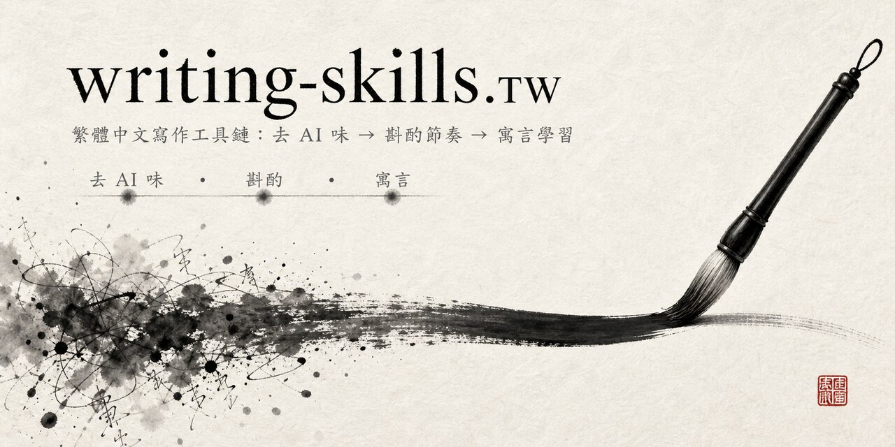 writing-skills.TW — 繁體中文寫作工具鏈:去 AI 味 → 斟酌節奏 → 寓言學習