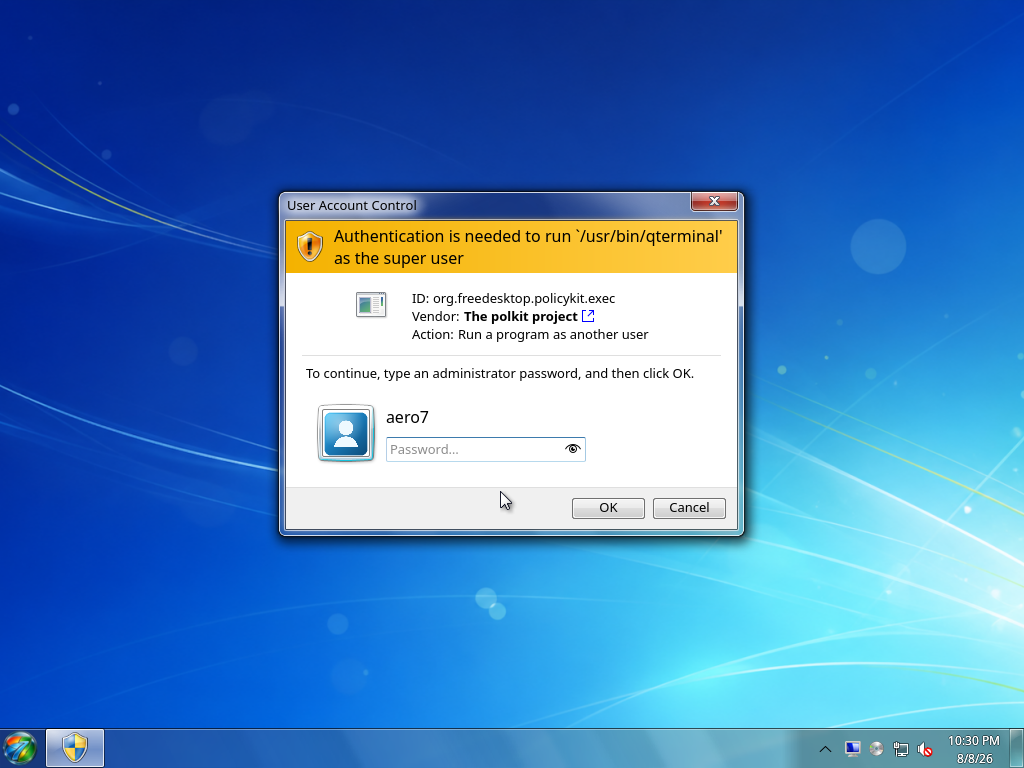 Aero7 authentication prompt