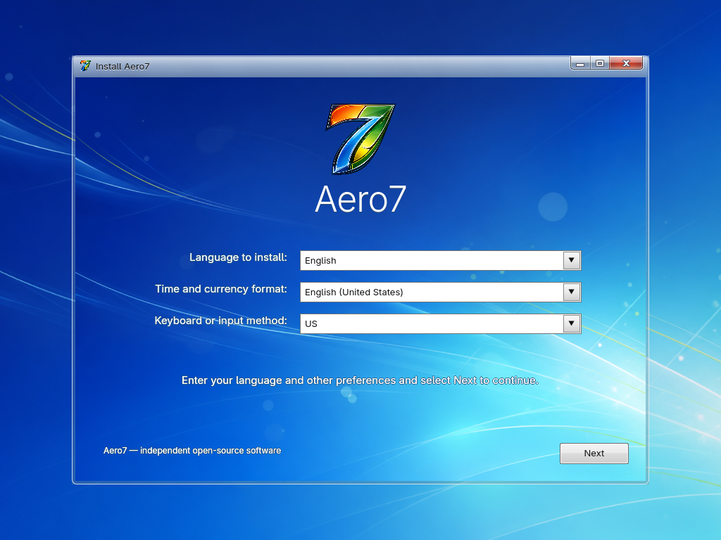 Installer language screen