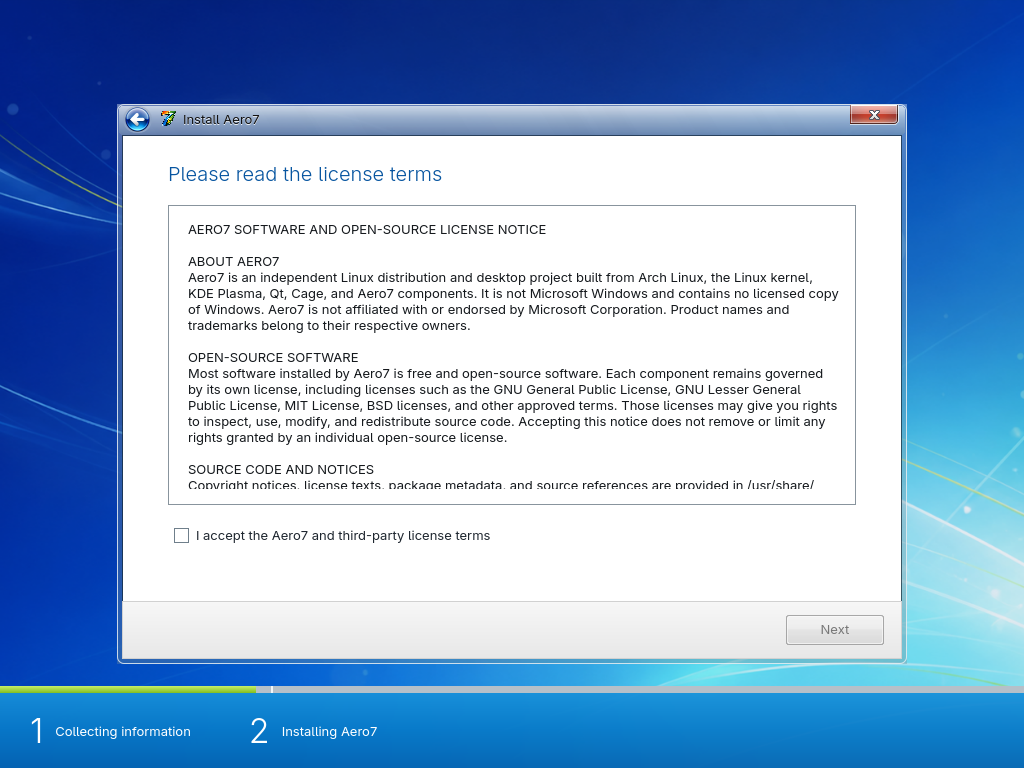 Aero7 and open-source license notice
