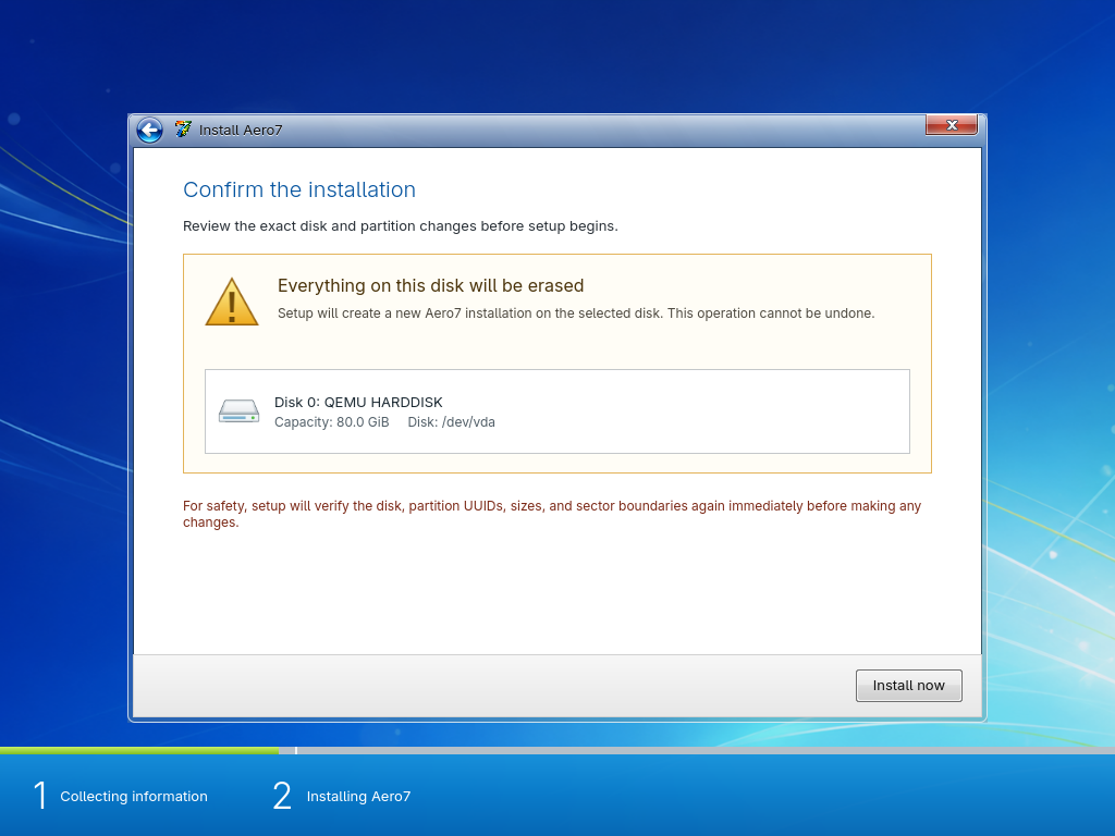 Final disk confirmation