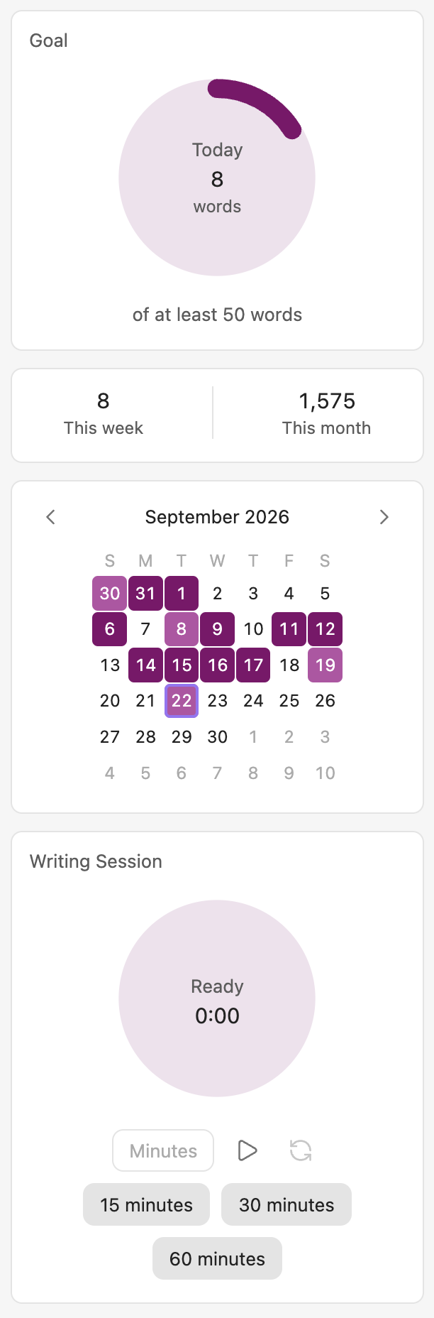 Writing-goal widget