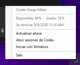 Codex Usage Meter tray menu