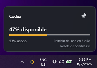 Normal Codex usage widget