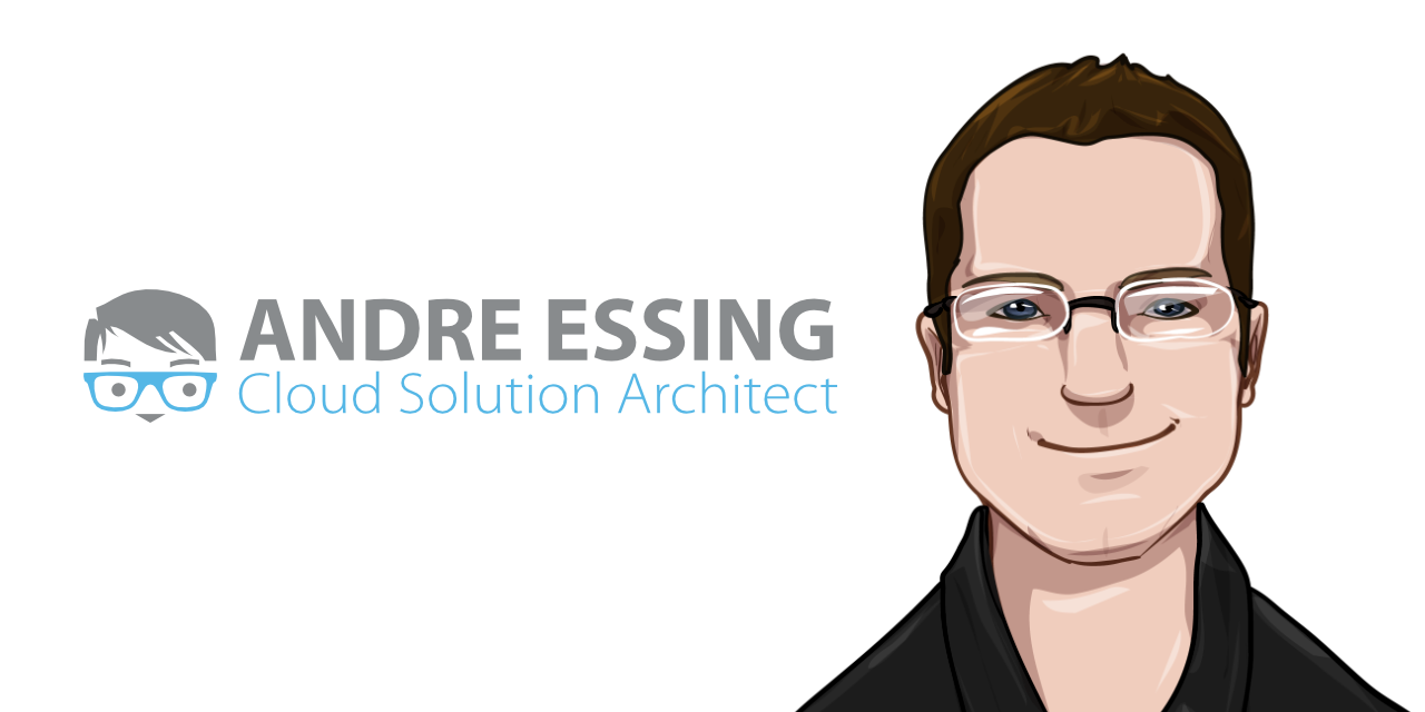 Banner that says Andre Essing - Cloud Solution Architect, alongside a cartoon illustration of Andre