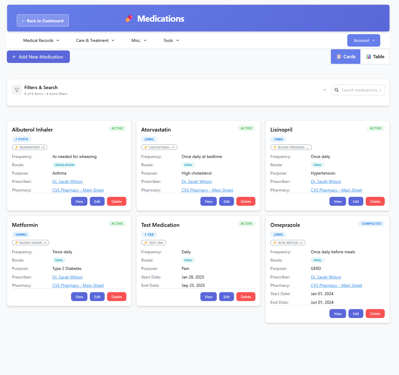 Medications Page