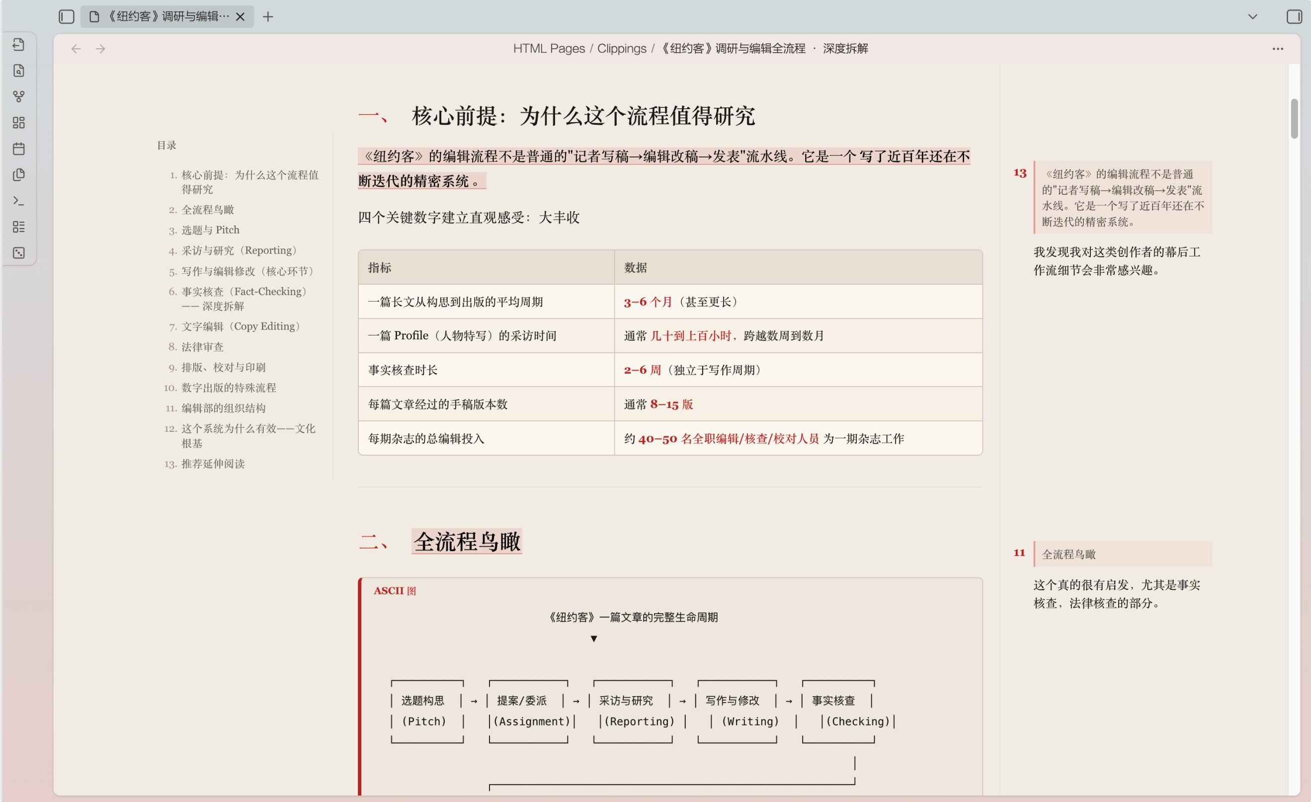 目录、表格与右侧批注阅读效果