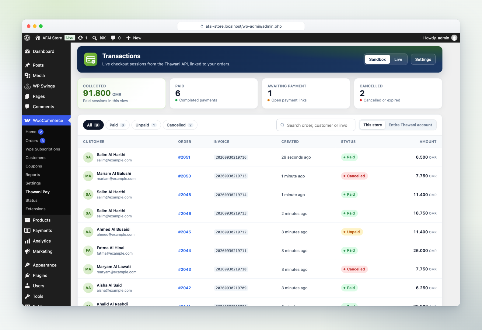 Transactions dashboard