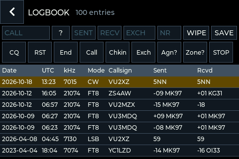 The logbook on the front panel