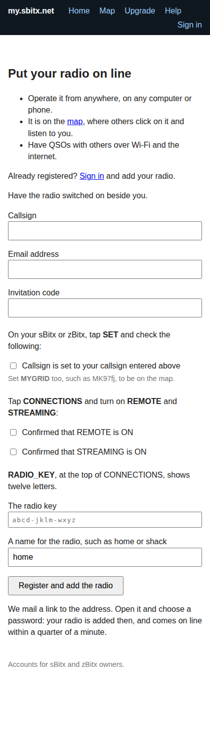 The registration form