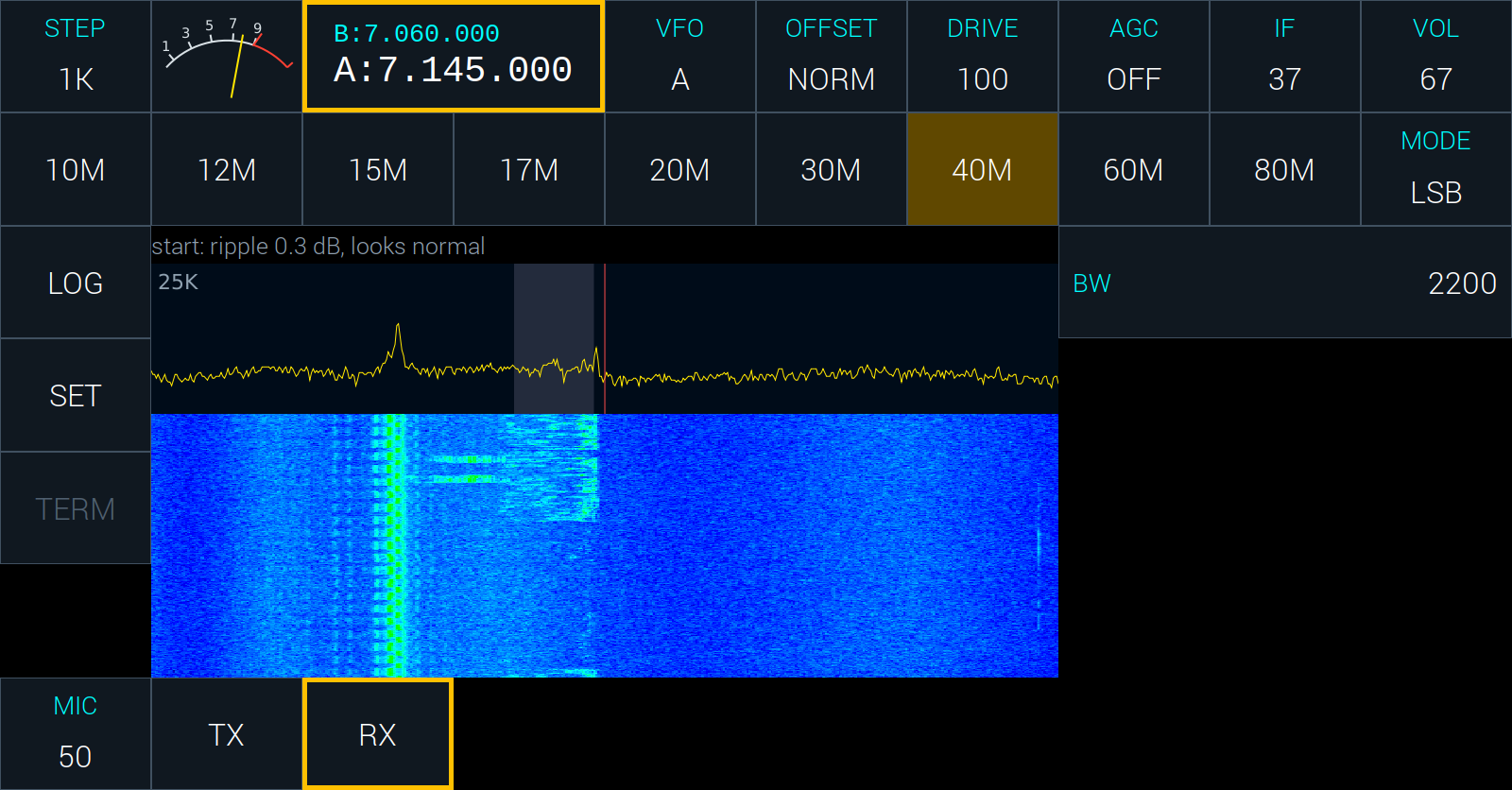 The GTK client on an sBitx, in LSB on 40 metres