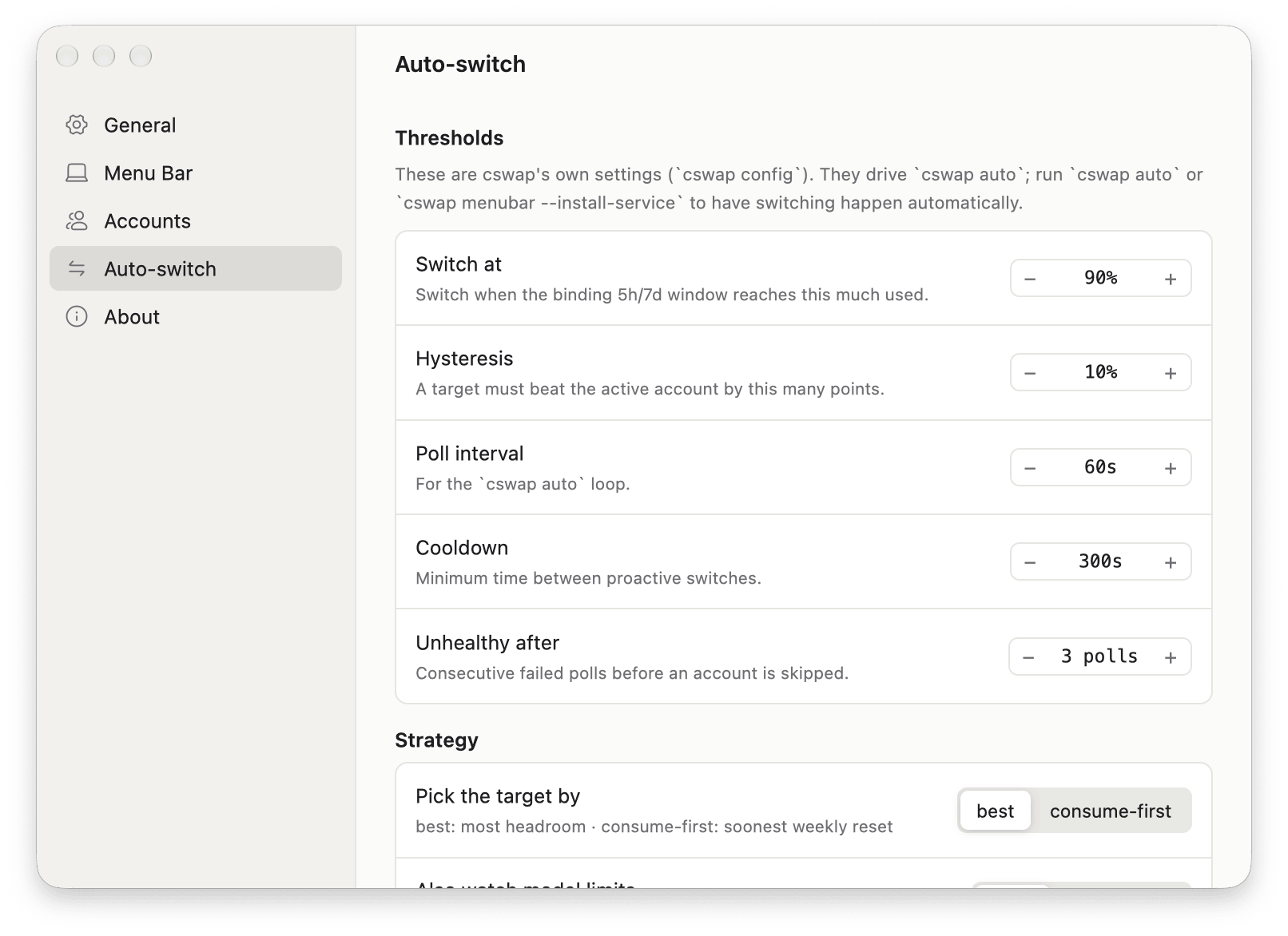Auto-switch settings