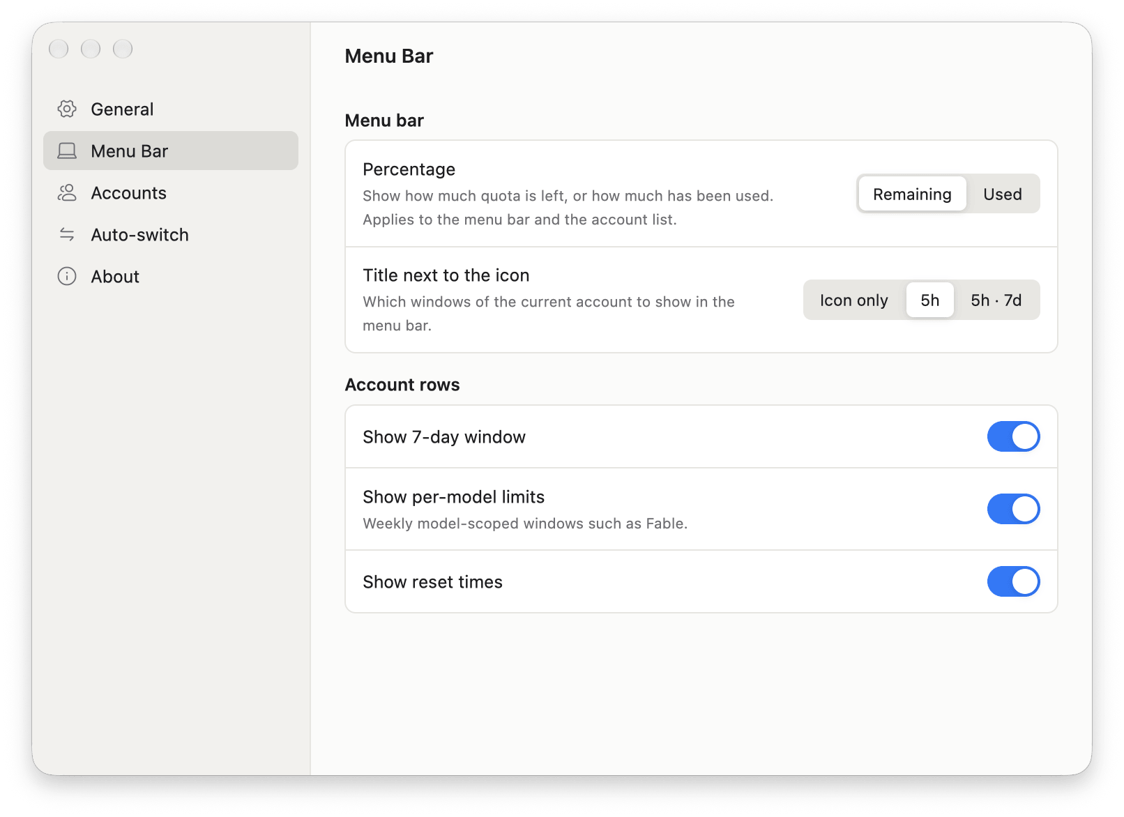 Menu Bar settings