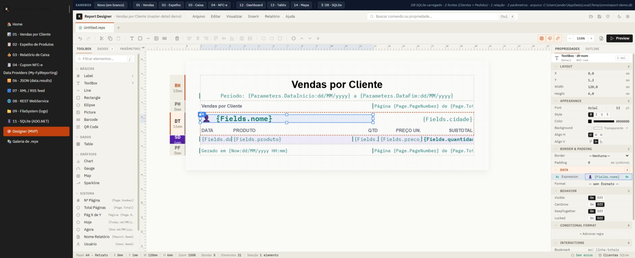 Designer visual do OmniReport