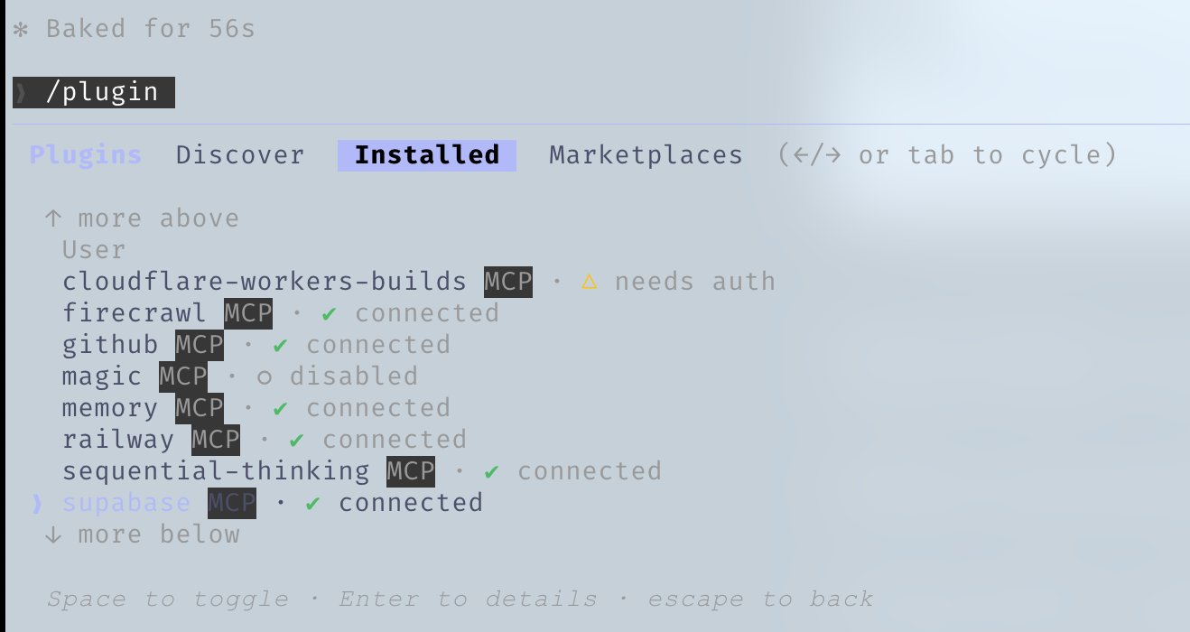 Claude Code plugin interface showing MCP connection status