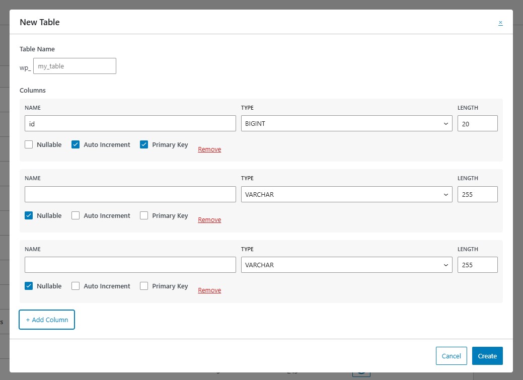 Column editor