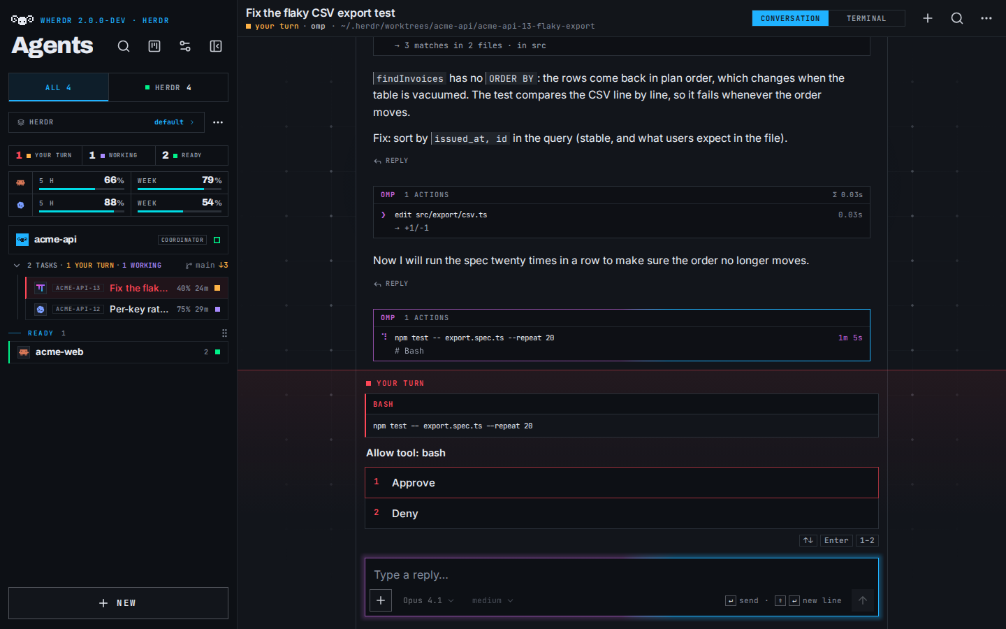 Compact agent list and a task conversation on desktop