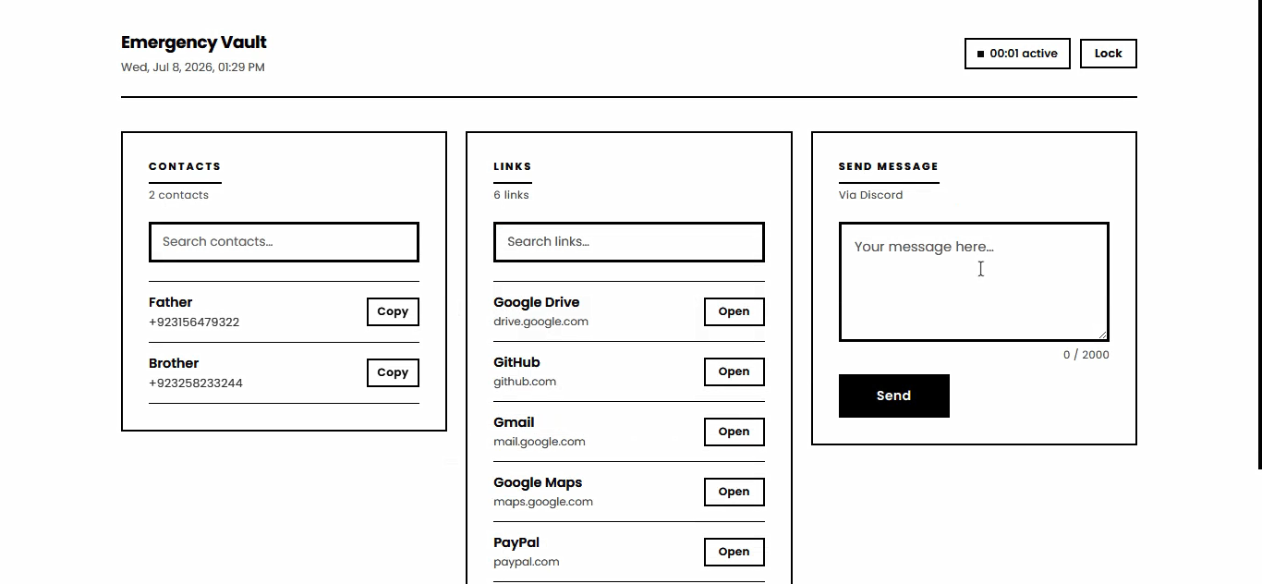 Personal Emergency Vault secure web app screenshot